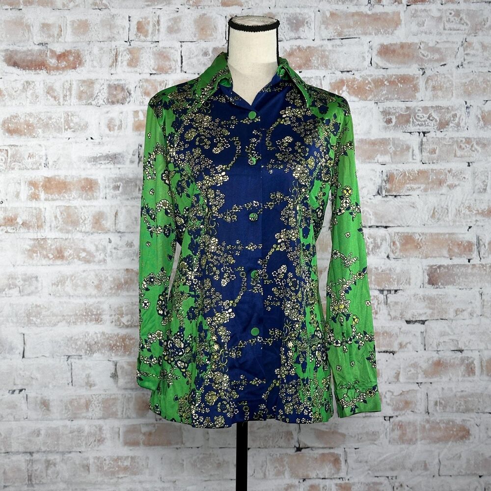 Vintage 70s Salvage Condition Floral Dagger Collar Long Sleeve Button Up Blouse
